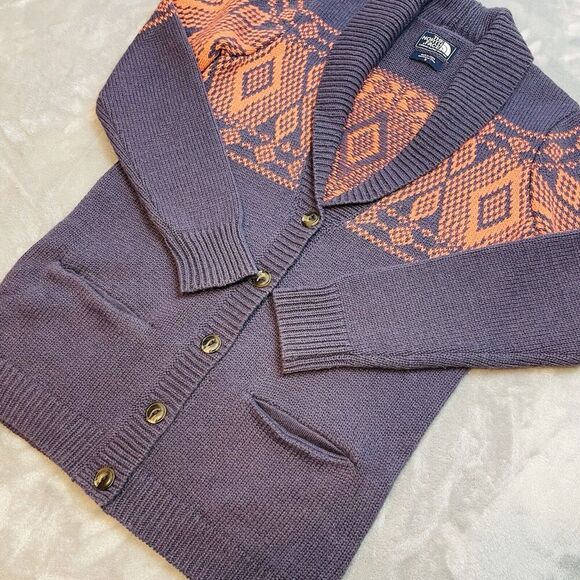 The North Face Jacquardigan Cardigan Womens S Purple Wool Blend Shawl Collar - Picture 1 of 8